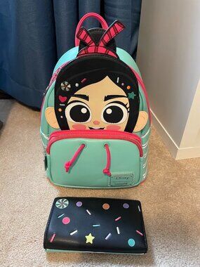 Loungefly Disney Wreck It Ralph Vanellope Cosplay Mini Backpack and Wallet Used